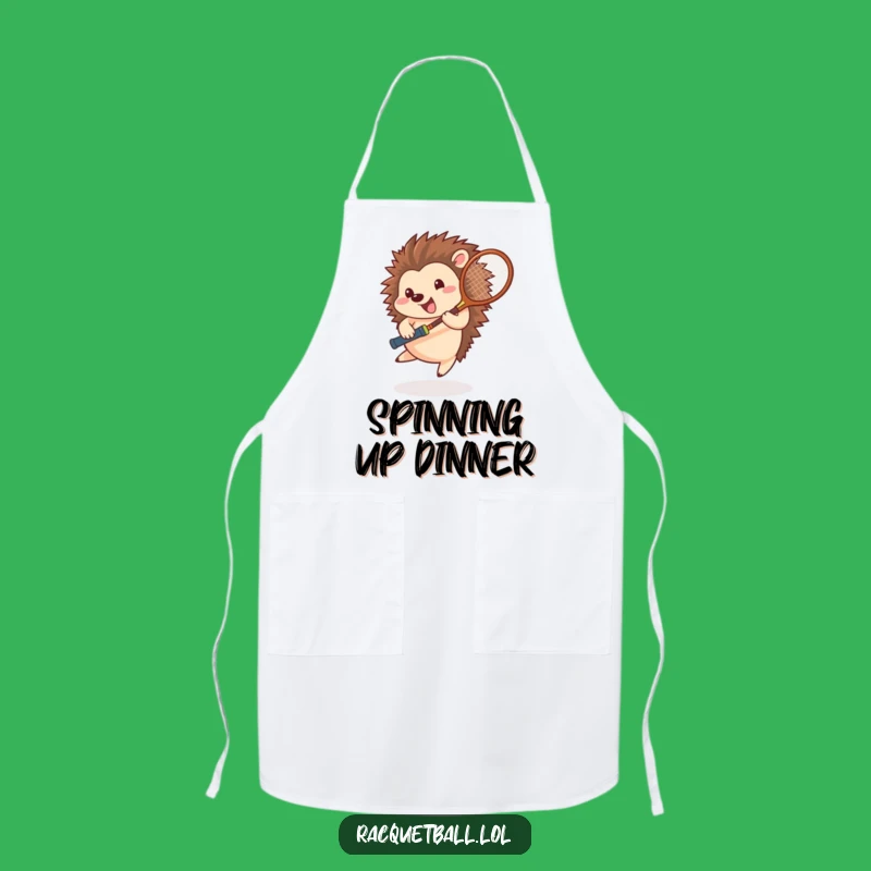 Funny Hedgehog Tennis Apron: Playful Spining Athlete Racquet Kitchen Wear, Unique Humorous Gift
