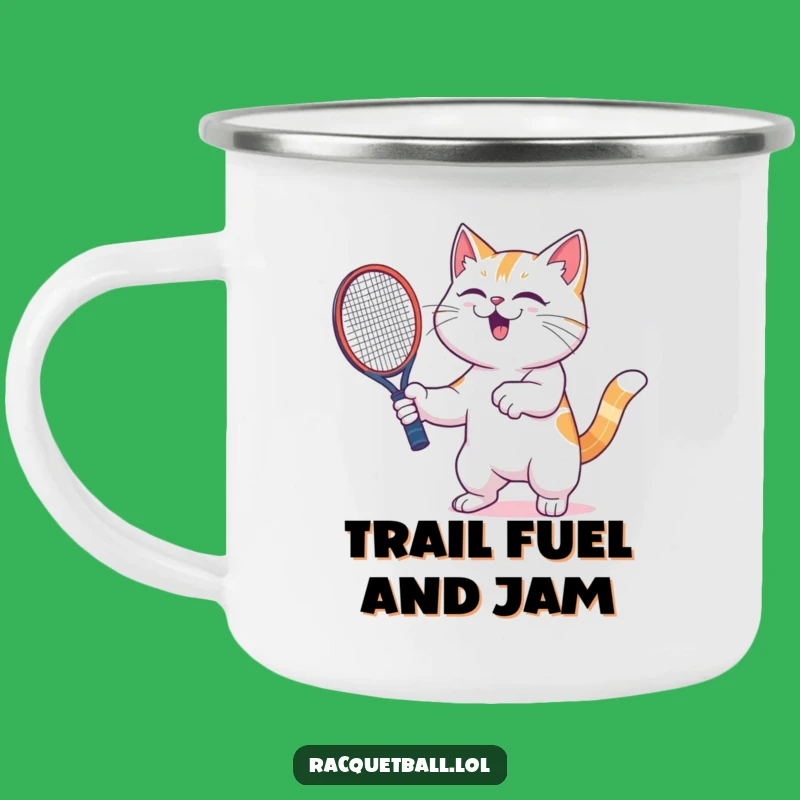 Funny Cat Racquetball Camping Mug - Adventure Fuel for Outdoor Gamers
