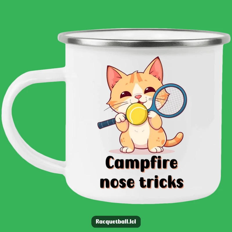 Funny Cat Racquetball Nose Camping Mug: Adventure with Focused Fun!