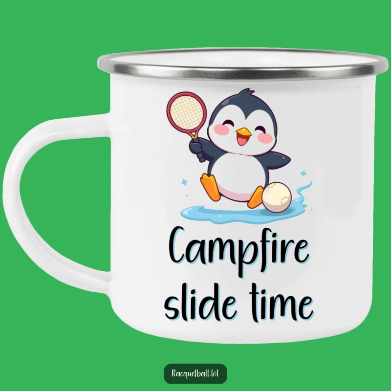Funny Penguin Tennis Camping Mug - Outdoor Sliding Racquet Ball Gift