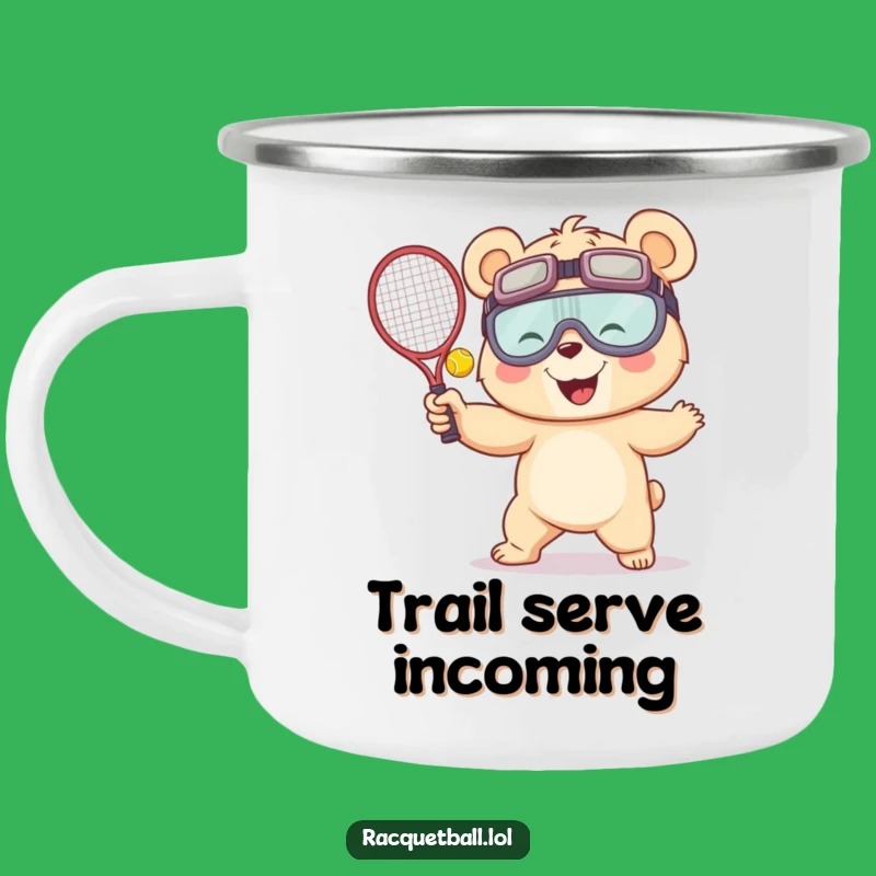 Funny Racquetball Bear Camping Mug - Giggling Serve Outdoor Gift