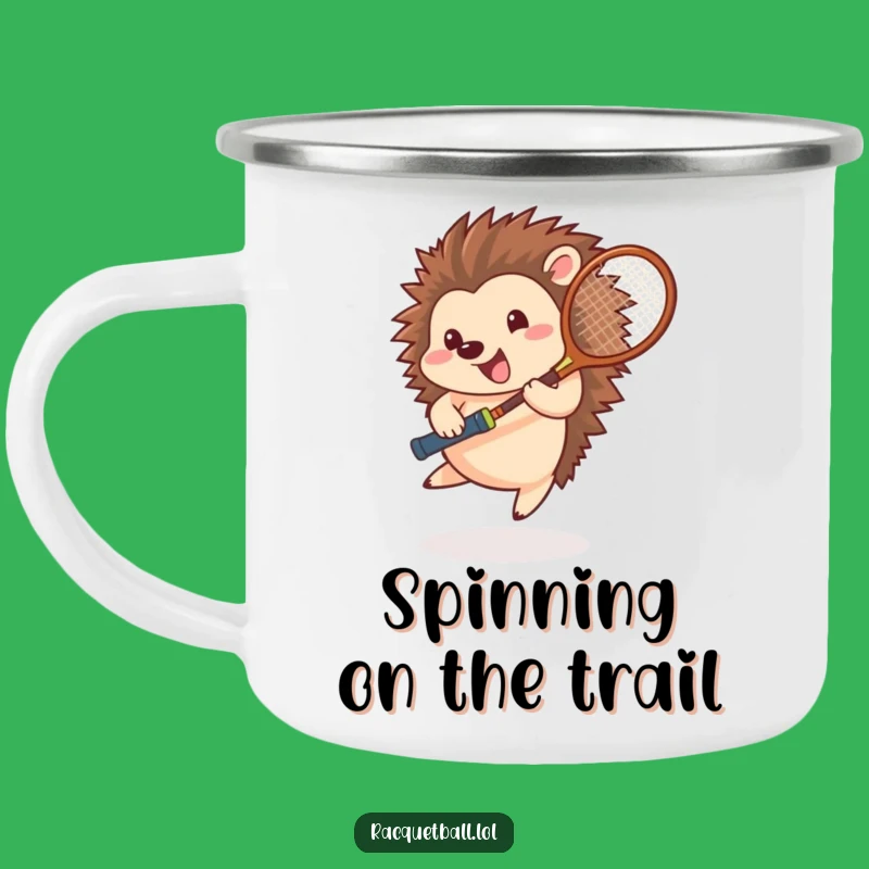 Funny Hedgehog Tennis Camping Mug: Rugged Spining Athlete Racquet Drinkware, Outdoor Humorous Gift