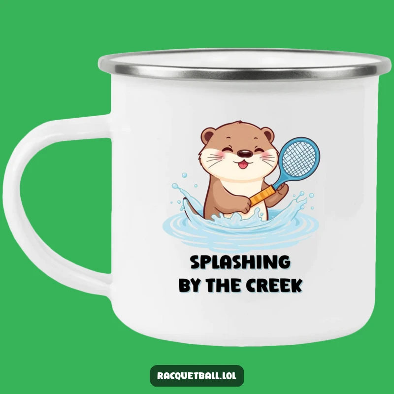 Funny Otter Tennis Camping Mug: Aquatic Racquet Drinkware, Outdoor Humorous Gift