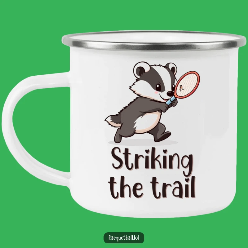 Funny Badger Tennis Camping Mug: Tough Lunging Athlete Racquet Drinkware, Outdoor Humorous Gift