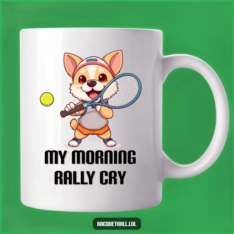Funny Dog Tennis Player Mug: Determined Pup Smashes Ball, Perfect Funny Gift