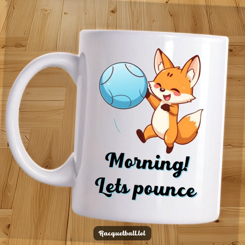 Funny smiling fox leaping dramatically to hit a bright blue ball, full of action. A delightful funny gift for enthusiasts.