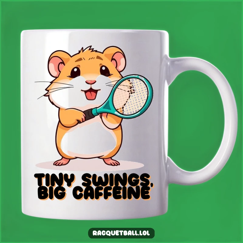 Funny Hamster Tennis Mug: Determined Rodent's Racket Swing for a Laugh Gift