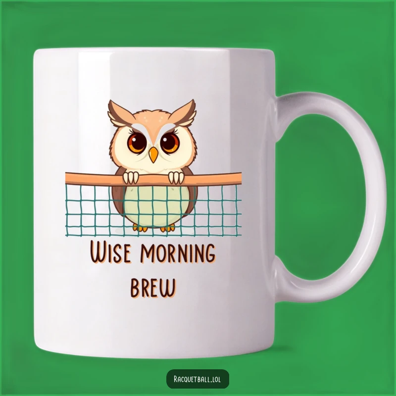 Funny Owl Mug: Curious Racquetball Net Watcher, Quirky Gift Idea