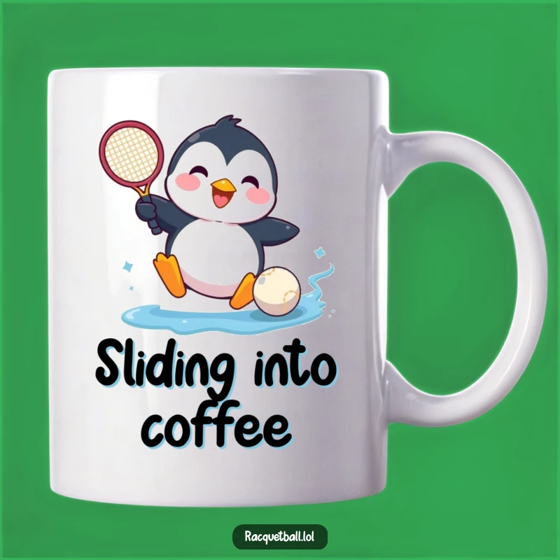 Funny Penguin Tennis Mug - Joyful Sliding Racquet Ball Gift Idea