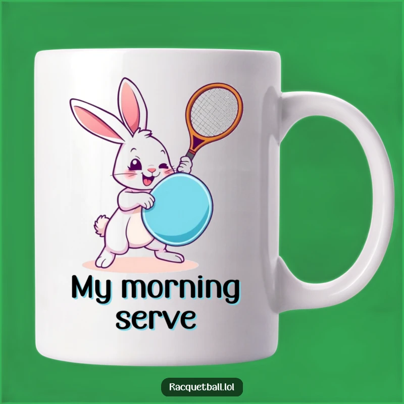 Funny Rabbit Racquetball Mug: Hilarious Rabbit Swinging Racquetboard Gift