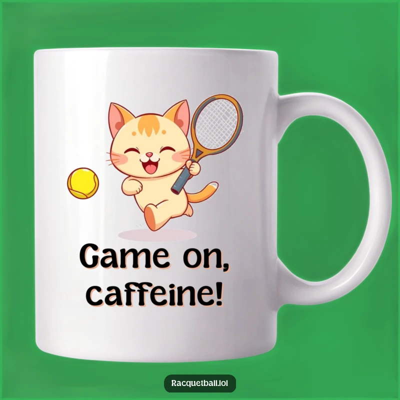 Funny Cat Tennis Mug: Happy Player with Ball, Perfect Funny Gift
