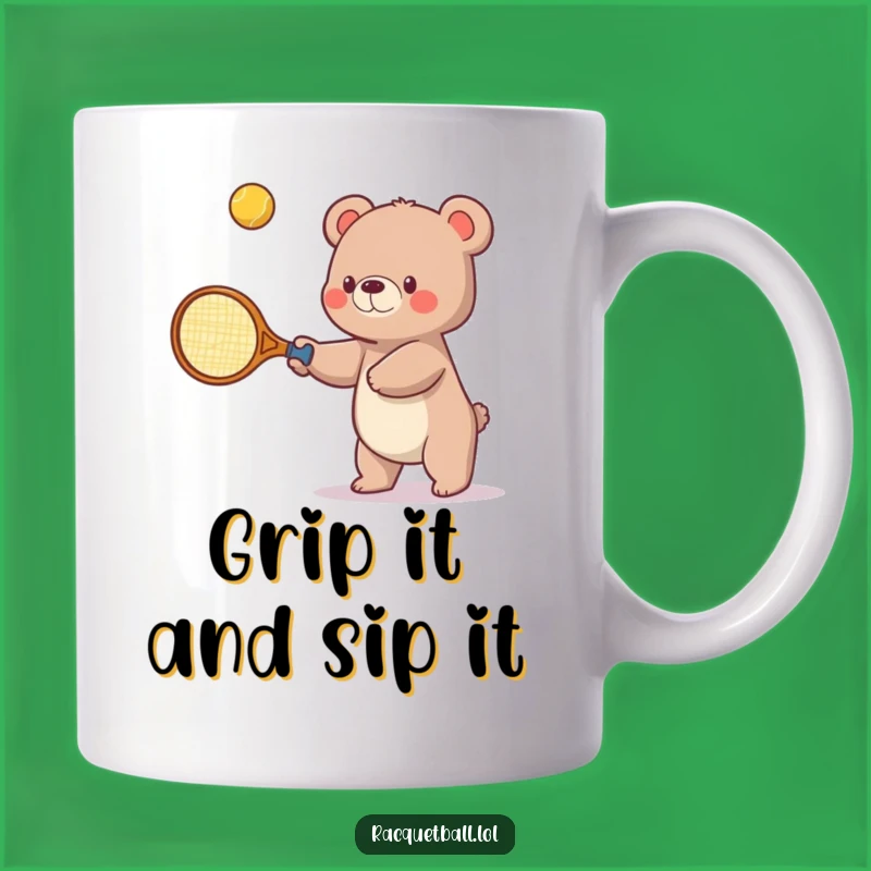 Funny Bear Tennis Player Mug - Oversized Racquet Fun
