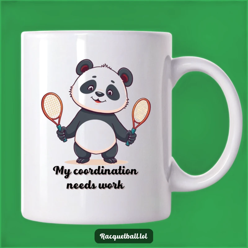 Funny Curious Panda Tennis Mug - Hilarious Juggling Racquet Gift Idea