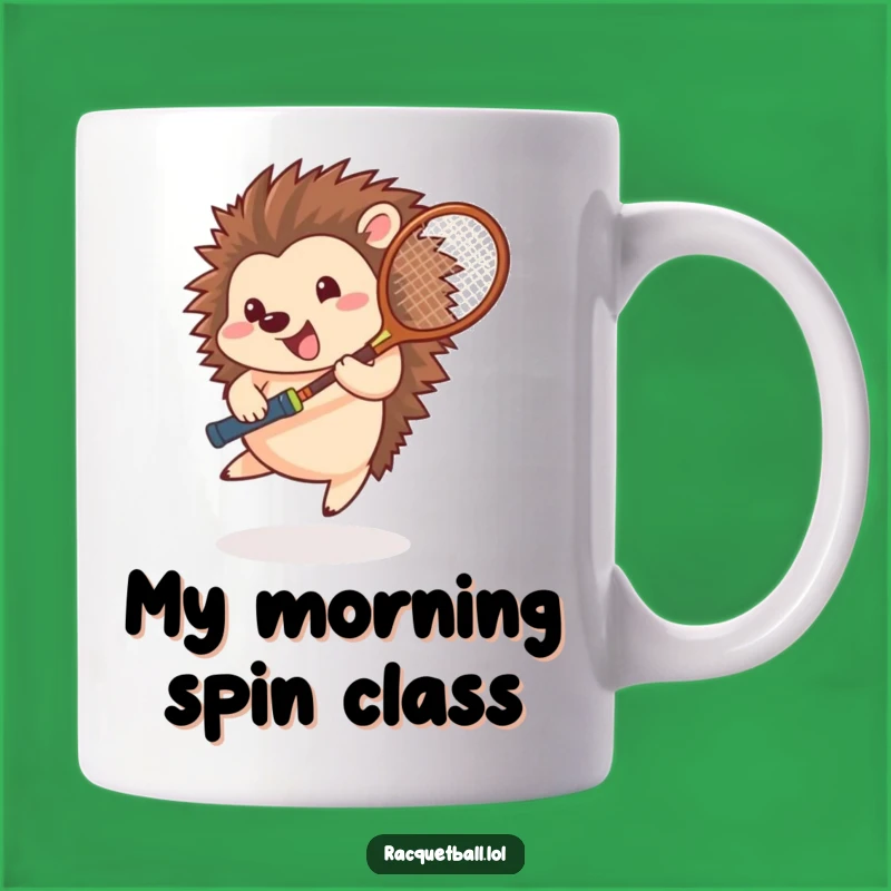 Funny Hedgehog Tennis Mug: Happy Athlete Spinning Racquet, Perfect Humorous Gift