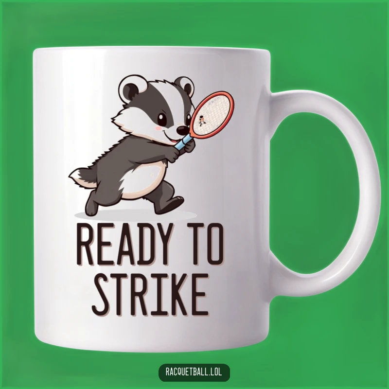 Funny Badger Tennis Mug: Determined Lunging Athlete Racquet Strike, Perfect Humorous Gift