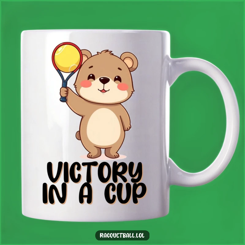 Funny Bear Racquetball Mug: Tiny Triumph, Perfect Gift for Sporty Jokers