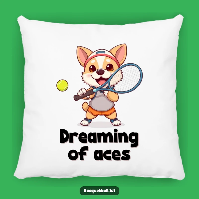 Funny Dog Tennis Pillow: Determined Pup Smashes Ball, Comfy Funny Gift