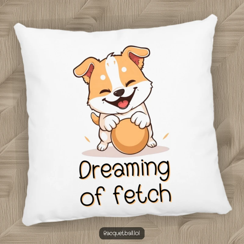 Funny pillow featuring a dog with a determined grin hitting a ball with a playful pounce, bringing playful energy and comfort.