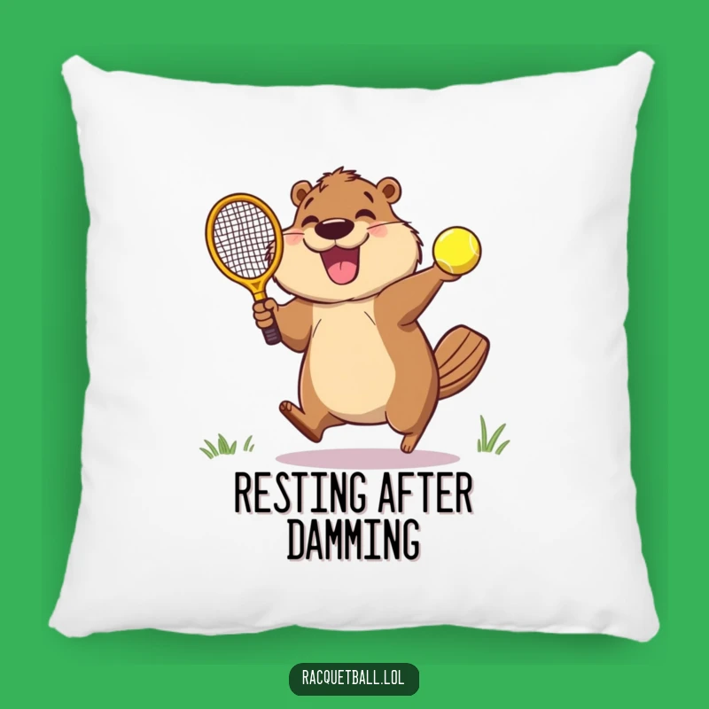 Funny Beaver Racquetball Pillow: Comfy Cushion with a Hilarious Sports Fan Design