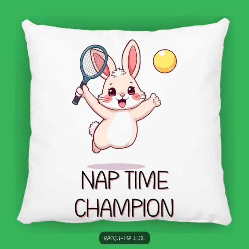 Funny Rabbit Tennis Pillow: Excited Bunny Plays Tennis, Comfy Funny Gift