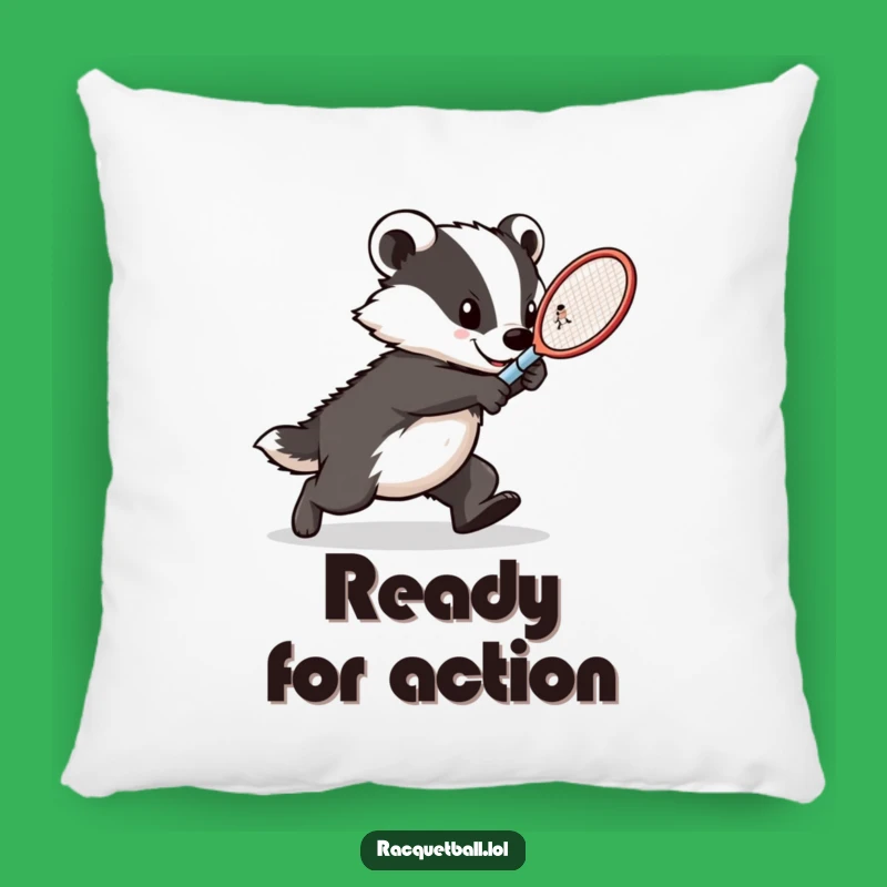 Funny Badger Tennis Pillow: Fierce Determination Racquet Comfort, Adorable Humorous Gift