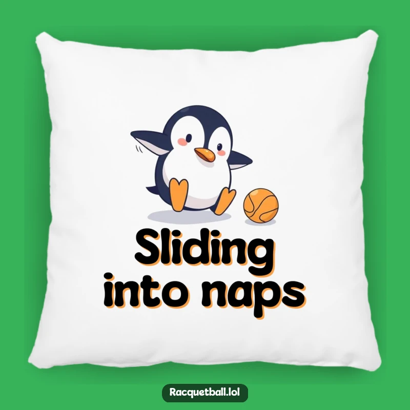 Funny Penguin Tennis Pillow: Cozy Court Mishap, Hilarious Sports Gift
