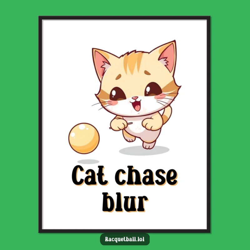 Funny Cat Tennis Digital Art: Giggling Feline's Focused Chase for Playful Decor Gift