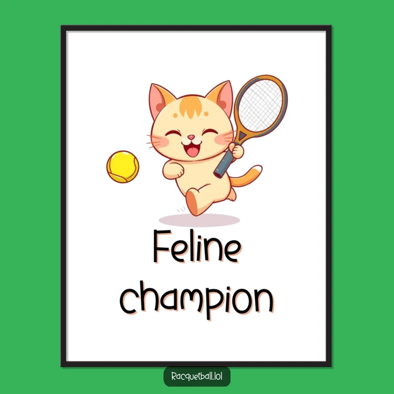 Funny Cat Tennis Digital Art: Happy Player, Instant Funny Gift