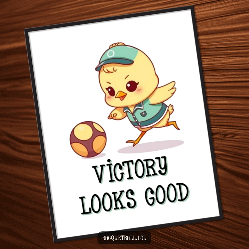 Funny chick athlete digital art print of a determined uniformed bird lunging for a ball, perfect for dynamic and humorous home decor.