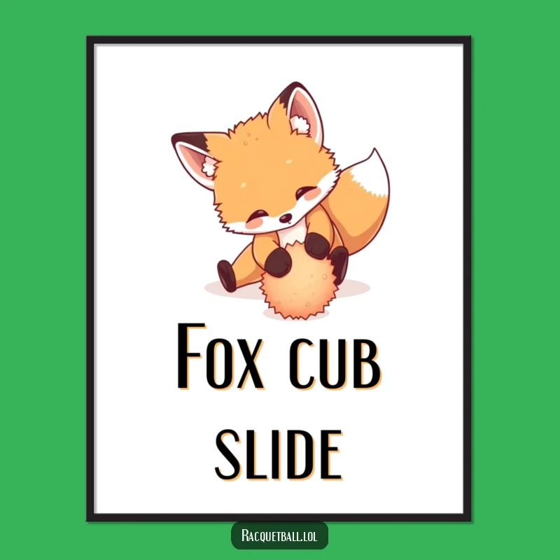 Funny Fox Tennis Digital Art: Playful Cub's Dramatic Slide for Dynamic Wall Decor Gift