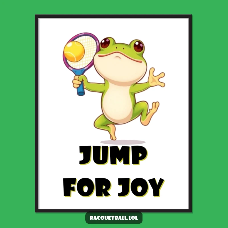 Funny Frog Tennis Digital Art: Joyful Leaping Racquet Print, Instant Humorous Decor