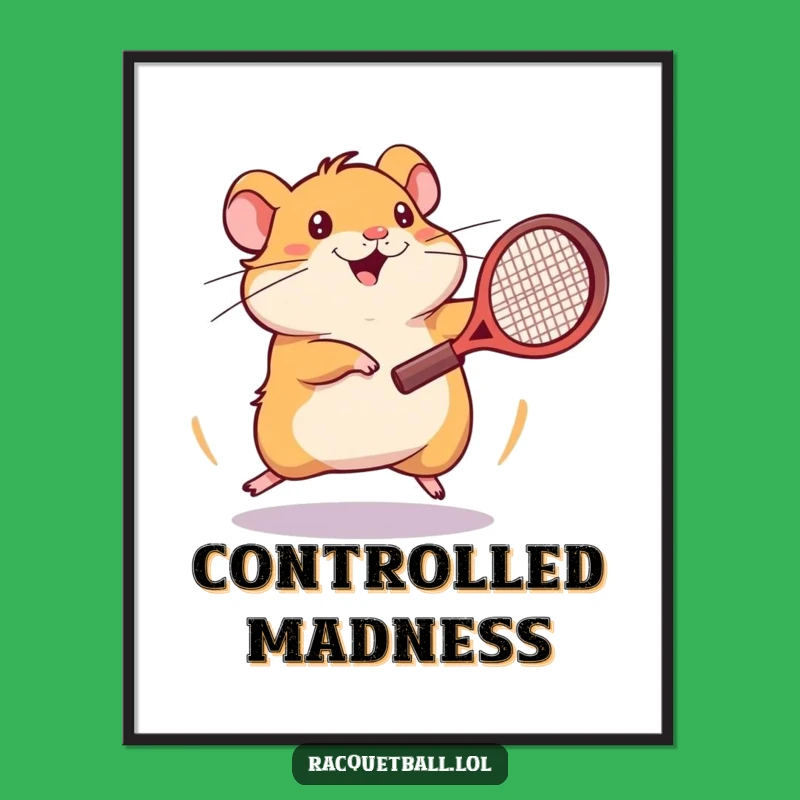 Funny Hamster Tennis Digital Art: Frantic Hamster Plays Tennis, Instant Funny Gift
