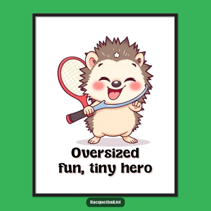 Funny Hedgehog Racquetball Digital Art: High-Quality Print for Gamer's Room