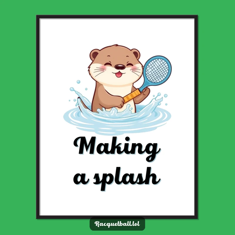 Funny Otter Tennis Digital Art: Playful Splash Racquet Print, Instant Humorous Decor