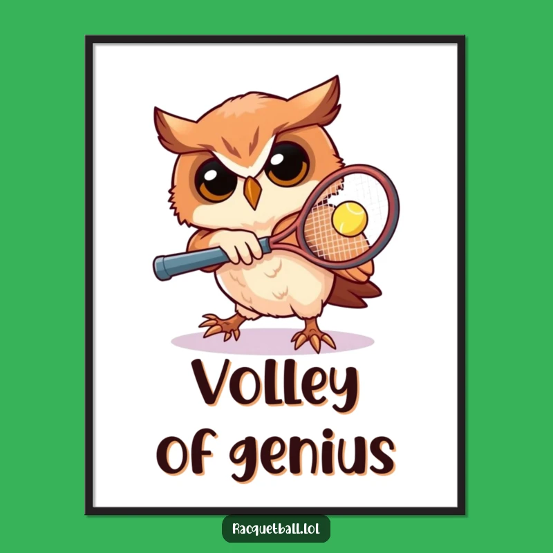 Funny Owl Tennis Digital Art: Determined Athlete Wall Decor Gift