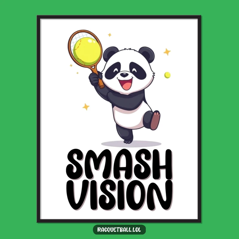 Funny Panda Racquetball Smash Digital Art: Aggressive Glee for Your Space!
