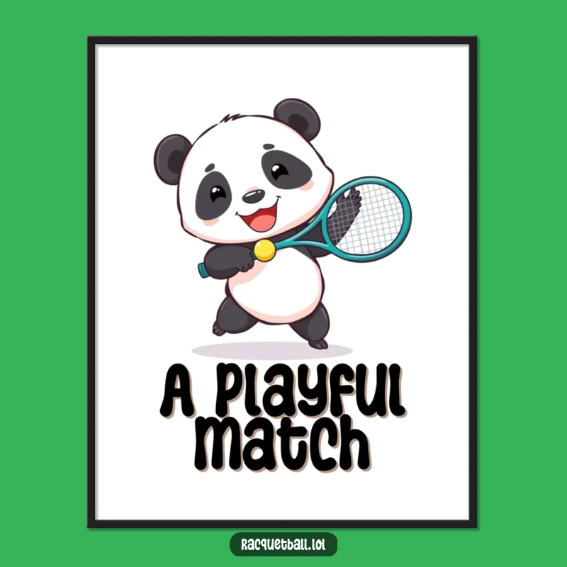 Funny Panda Tennis Digital Print - Instant Joyful Bear Art Download