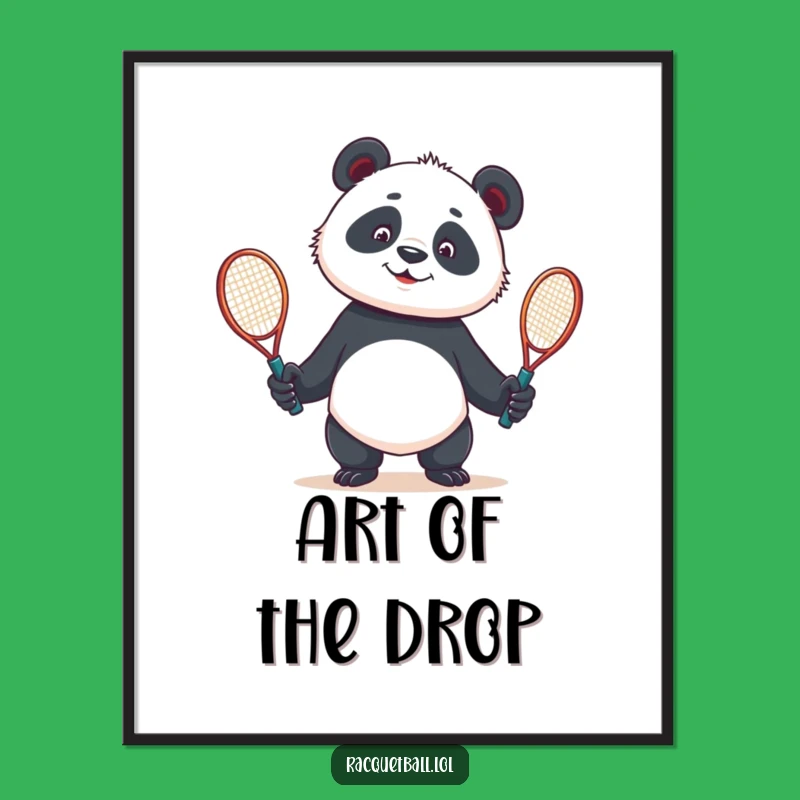 Funny Panda Tennis Digital Print - Juggling Racquets Instant Download Art