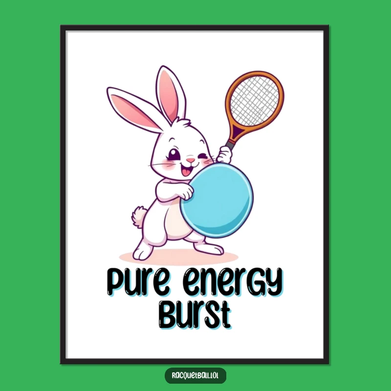 Funny Rabbit Digital Art: Energetic Racquetball Rabbit Downloadable Print, Gift