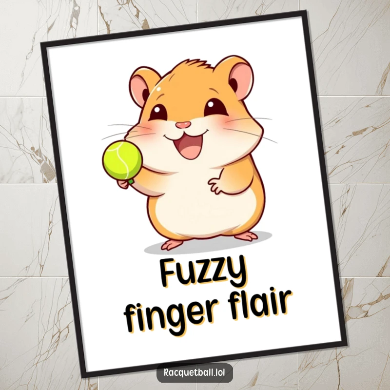 Funny hamster racquetball digital art print of a joyful hamster spinning a ball, perfect for digital display or printing, a cheerful funny gift.
