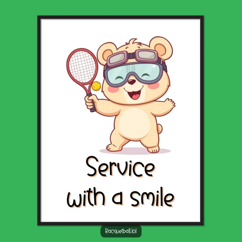 Funny Racquetball Bear Digital Art - Giggling Serve Printable Gift