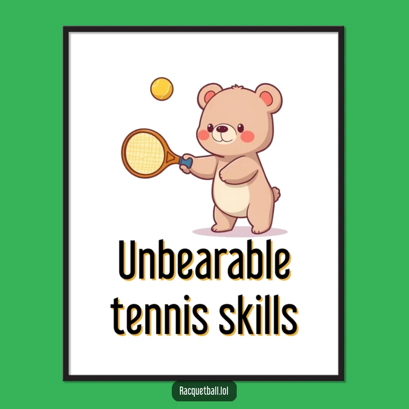 Funny Bear Tennis Digital Art - Whimsical Oversized Racquet Print