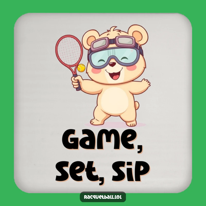 Funny Racquetball Bear Coaster - Giggling Serve Drink Protector Gift