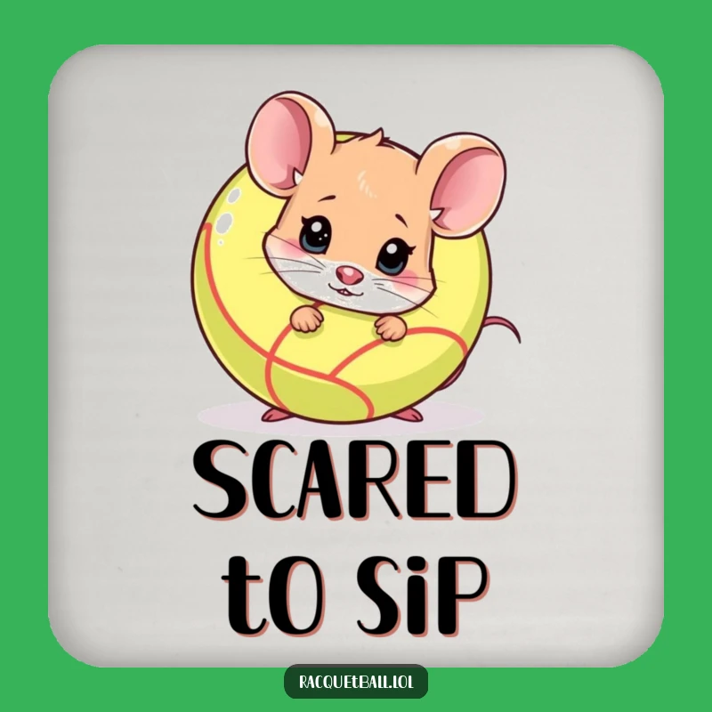 Funny Shy Mouse Racquetball Coaster - Timid Protection & Gift
