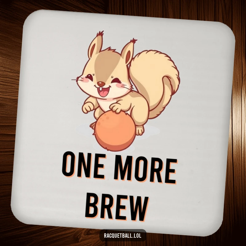 Funny drink coasters featuring a happy squirrel in a determined dive towards a fuzzy ball, bringing playful focus to tabletops.