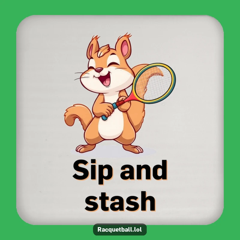 Funny Squirrel Tennis Coaster: Joyful Squirrel Plays Tennis, Table Protector Funny Gift