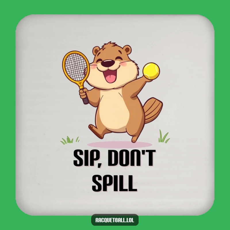 Funny Beaver Racquetball Drink Coaster: Protect Surfaces with Sports-Themed Humor