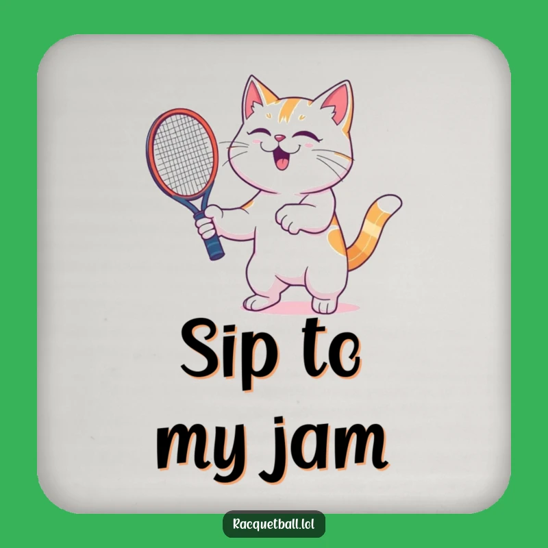 Funny Cat Racquetball Coaster - Protect Surfaces with Feline Flair