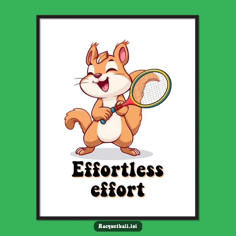 Funny Squirrel Tennis Poster: Joyful Squirrel Plays Tennis, Hilarious Wall Art Funny Gift