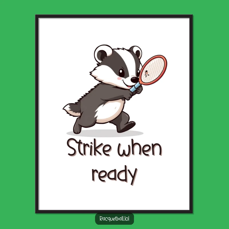 Funny Badger Tennis Poster: Intense Lunging Athlete Racquet Art, Perfect Humorous Wall Decor